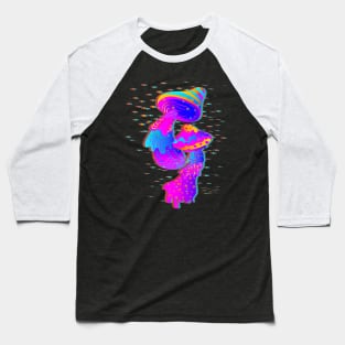Trippy Glitch Psychedelic Mushrooms Baseball T-Shirt